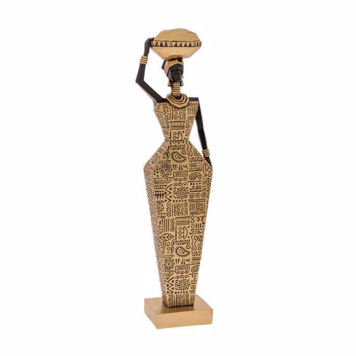 Iliadis Figura Afrikanas Resin Mavri me Xruso Anagufo Forema kai Stamna sto Kefali 8x6x32cm 85755