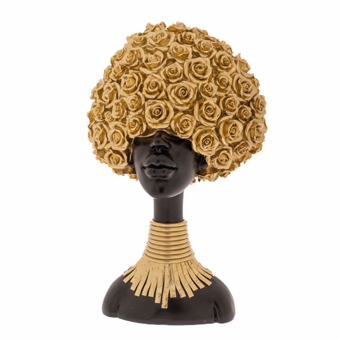 Iliadis Figura Afrikanas Resin Mavri me Xrusa Louloudia kai Kolie 27x15x41cm 85758