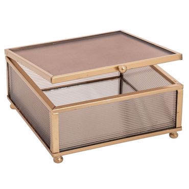 Iliadis Μπιζουτιέρα Μεταλλική Χρυσή με Μελί Γυαλί και Καθρέπτη 13x13x6cm 89412