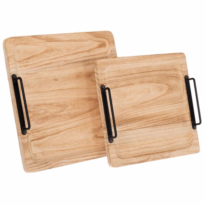 Iliadis Set ton 2 Diskoi Xulinoi Fusikoi me Mavra Metallika Xeroulia 30x30x4.5cm 89614