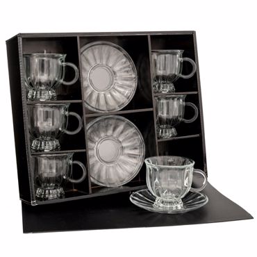 Iliadis Σετ των 6 Φλιτζάνι με Πιατάκι 13cm Γυάλινο Διάφανο 8x8cm 90066