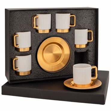 Iliadis Σετ των 6 Φλιτζάνι με Πιατάκι Λευκό/Χρυσό Κεραμικό/Μεταλλικό 11.5cm 90080