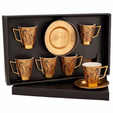 Iliadis Σετ των 6 Φλιτζάνι με Πιατάκι Χρυσό με Φιδίσιο Μοτίβο Κεραμικό/Μεταλλικό 11cm 90082