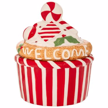 Iliadis Μπισκοτιέρα σε Σχήμα Χριστουγεννιάτικο Cupcake Κόκκινη/Λευκή Φ18x22cm 90942
