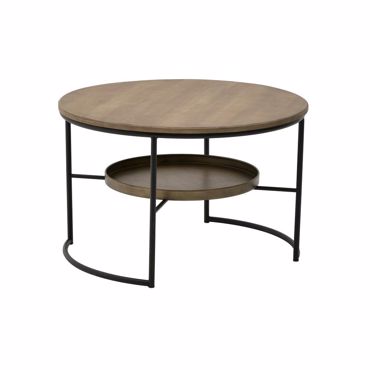 Inart Τραπέζι Σαλονιού Μεταλλικό/Ξύλινο Αντικέ Χρυσό/Μαύρο Φ81Χ52 3-50-153-0033