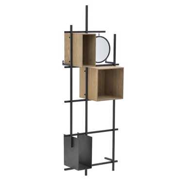 Inart Ραφιέρα με Καθρέπτη Μεταλλική/Ξύλινη Μαύρη/Natural 60X32X160 3-50-293-0082