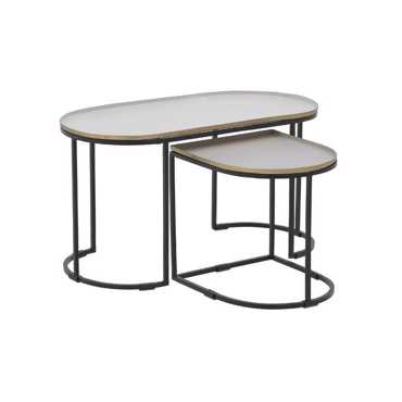 Inart Σετ των 2 Τραπέζι Μεταλλικό Ασημί/Μαύρο 70Χ35Χ36 3-50-650-0020