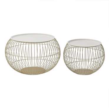 Inart Σετ 2 Τραπεζάκι Μέταλλο Χρυσό Λευκό Φ66Χ42ΕΚ 3-50-874-0014