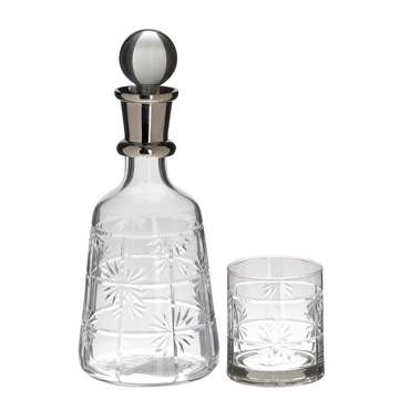 Inart Σετ Καράφα Και 6 Ποτήρια Γυάλινα/Μεταλλικά Διάφανο/Ασημί 3-70-085-0184