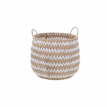 INART Διακοσμητικό Καλάθι Ψάθινο Φυσικό/Λευκό Φ33Χ27