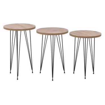 Inart Σετ των 3 Τραπεζάκι Μεταλλικό/Μελαμίνη Natural/Μαύρο Φ35Χ54 6-50-794-0003