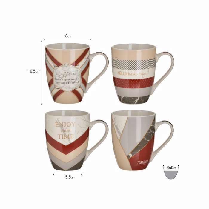 Click Σετ των 4 Κούπα Πορσελάνης 340ml 8x5.5x10.5cm σε 4 Σχέδια 6-60-112-0024 Click Set ton 4 Koupa Porselanis 340ml 8x5.5x10.5cm se 4 Sxedia 6-60-112-0024