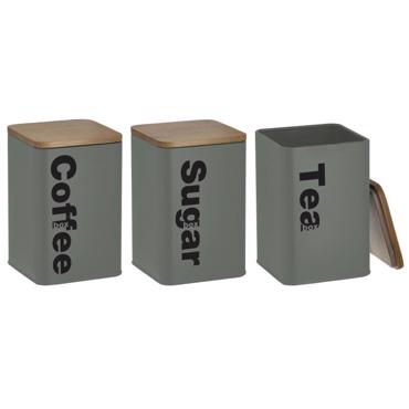 Click Σετ των 3 Δοχείο Καφέ/Ζαχαρης/Τσαγιού Μεταλ./Μπαμπού Βεραμάν/Natural 10X10X14 6-60-373-0034
