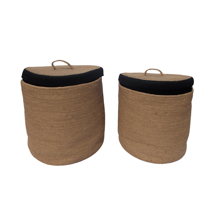 InTheBox - Maison GOLU Set ton 2 Kalathi me Kapaki Seagrass Fusiko/Mavro F40x40cm 022008