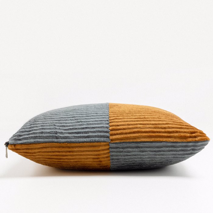 Liberta - Maison SENS Diakosmitiko Maxilari ufasmatino/Polyester Moustardi/Ggri 45x45cm 018875