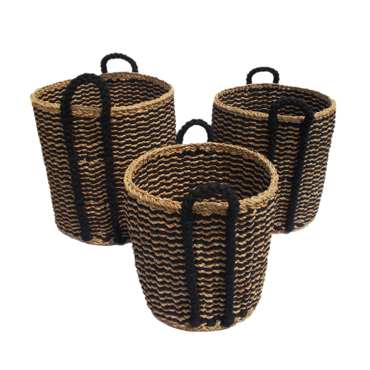 Liberta-Maison Duruk Καλάθι Set 3τμχ 45x45x45cm Seagrass Φυσικό Μαύρο Hogla Rope 021992