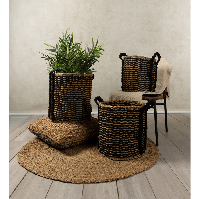 Liberta-Maison Duruk Kalathi Set 3tmx 45x45x45cm Seagrass Fusiko Mavro Hogla Rope 021992