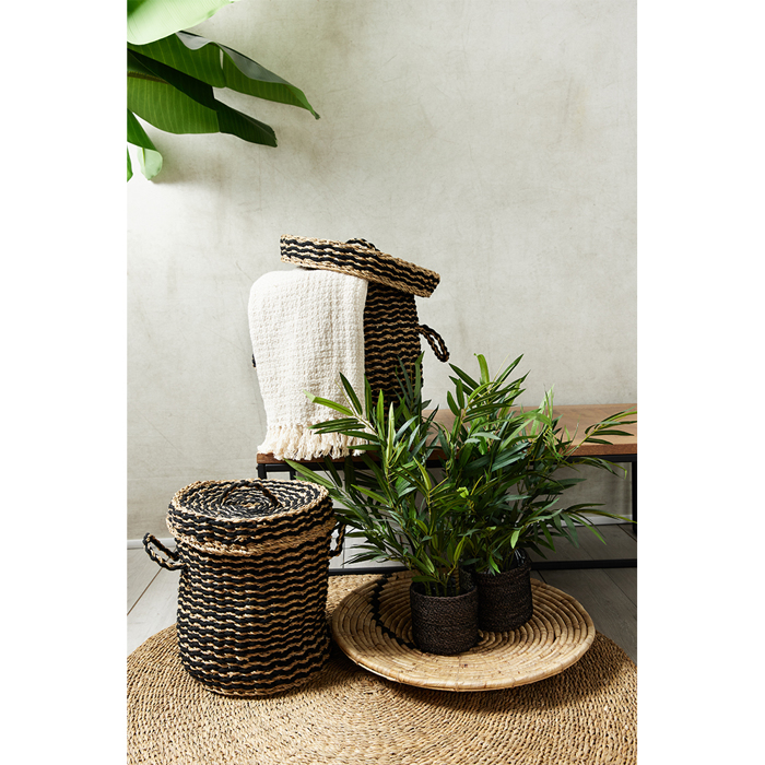 Liberta-Maison Daman Kalathi Me Kapaki Set 2tmx 44x44x45cm Seagrass Fusiko Mavro 021996
