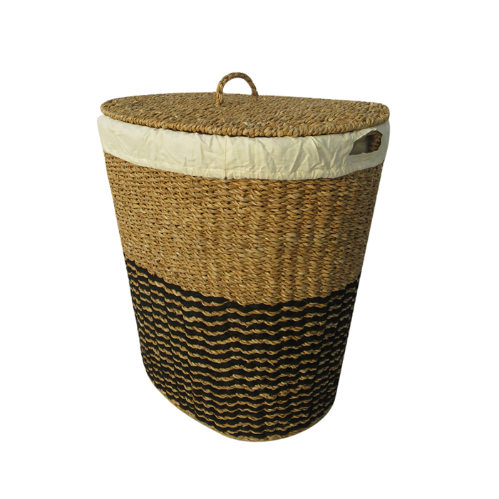 Liberta-Maison Nikki Kalathi Me Kapaki 50x50x50cm Seagrass Fusiko Mavro Hogla Rope Lefko 021999