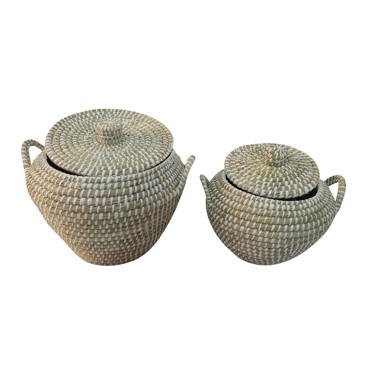 Liberta-Maison Areli Καλάθι Με Καπάκι Set 2τμχ 45x45x30cm Kansgrass Φυσικό PVC 022025