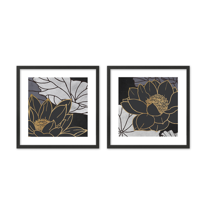 Liberta - Maison FIGERES Set ton 2 Pinakas apo Xarti kai MDF Poluxromo me Mavri Korniza 50x50x2cm 022045