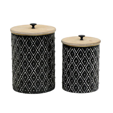 Liberta-Maison Cruse Κουτί Αποθήκευσης Set 2τμχ 19x19x28cm Μέταλλο Μαύρο Φυσικό Ξύλο 023451