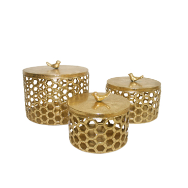 Liberta - Maison HIVE Σετ των 3 Κουτιά Αποθήκευσης Μεταλλικά Χρυσά 25x25x21cm 024143