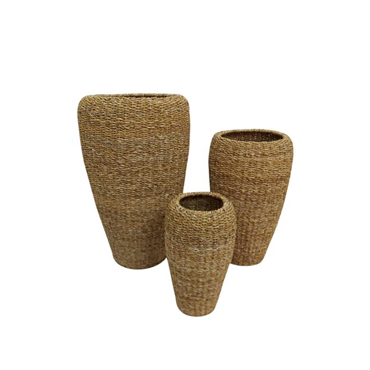 Liberta-Maison Nerea Tall Γλάστρα Set 3τμχ 43x43x70cm Seagrass Φυσικό Μέταλλο 027369