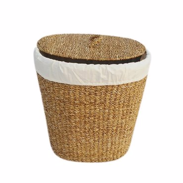 Liberta-Maison Nerea Oval Καλάθι με Καπάκι 50x50x50cm Seagrass Φυσικό Λευκό Βαμβακι 027379