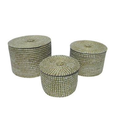 Liberta-Maison Nile Box Καλαθι Με Καπάκι Set 3τμχ 35x35x25cm Kansgrass Φυσικό Λευκό PVC 027402