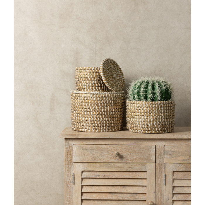 Liberta-Maison Nile Box Kalathi Me Kapaki Set 3tmx 35x35x25cm Kansgrass Fusiko Lefko PVC 027402