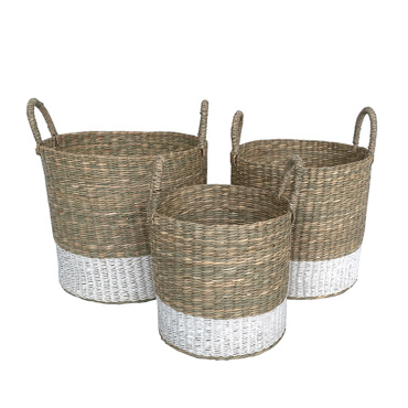Liberta-Maison Sifnos Καλάθι Set 3Τμχ 33x33x39cm Seagrass Φυσικό Λευκό 028801