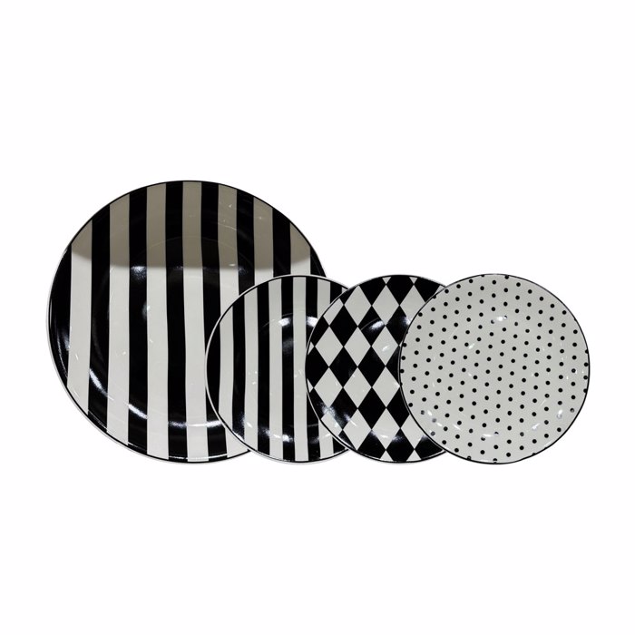 Liberta-Maison Jolie Piato Gukou Set 7tmx 30x30x3cm New Bone China Lefko Mavro 028889