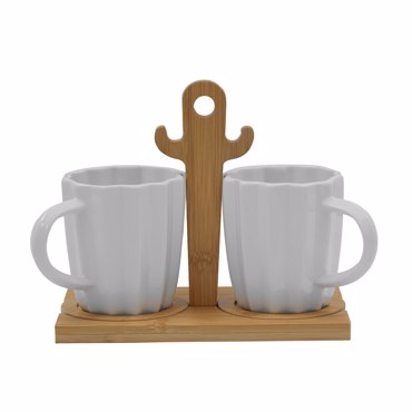 Liberta-Maison Cactus Κούπα Espresso 20x12x17cm Πορσελάνη Λευκό Φυσικό Bamboo 029999