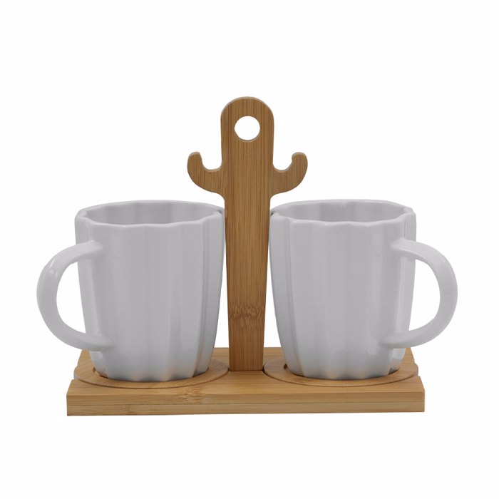 Liberta-Maison Cactus Koupa Espresso 20x12x17cm Porselani Lefko Fusiko Bamboo 029999