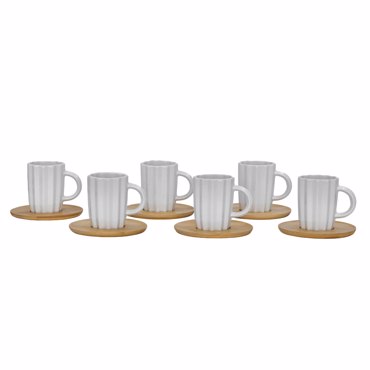 Liberta-Maison Cactus Κούπα Espresso Set 6τμχ 32x28x7cm Πορσελάνη Λευκό Φυσικό Bamboo 030001