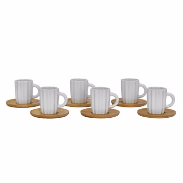 Liberta-Maison Cactus Κούπα Espresso Set 6ΤΜΧ 27x22x6cm Πορσελάνη Λευκό Φυσικό Bamboo 030002
