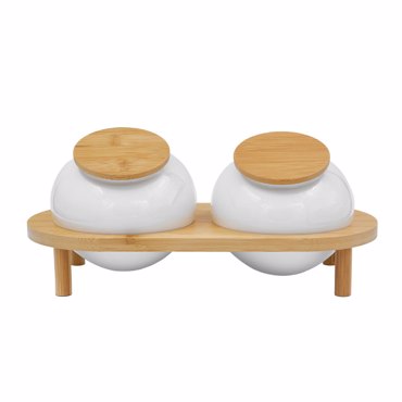 Liberta-Maison Curve Δοχειο Αποθήκευσης Με Καπάκι Set 2τμχ 33x16x13cm Πορσελάνη Λευκό Φυσικό Bamboo 030006