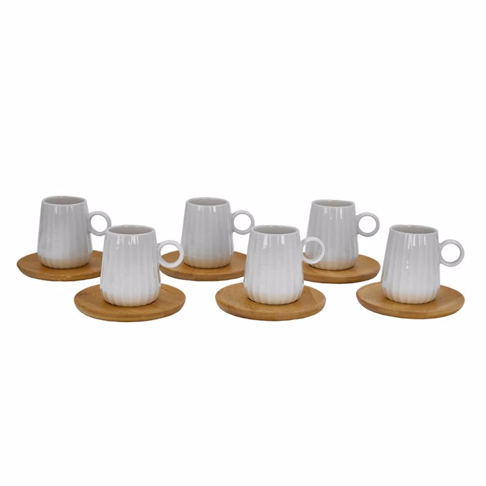 Liberta-Maison Ripple Koupa Espresso Set 6TMX 26x23x6cm Porselani Lefko Fusiko Bamboo 030013