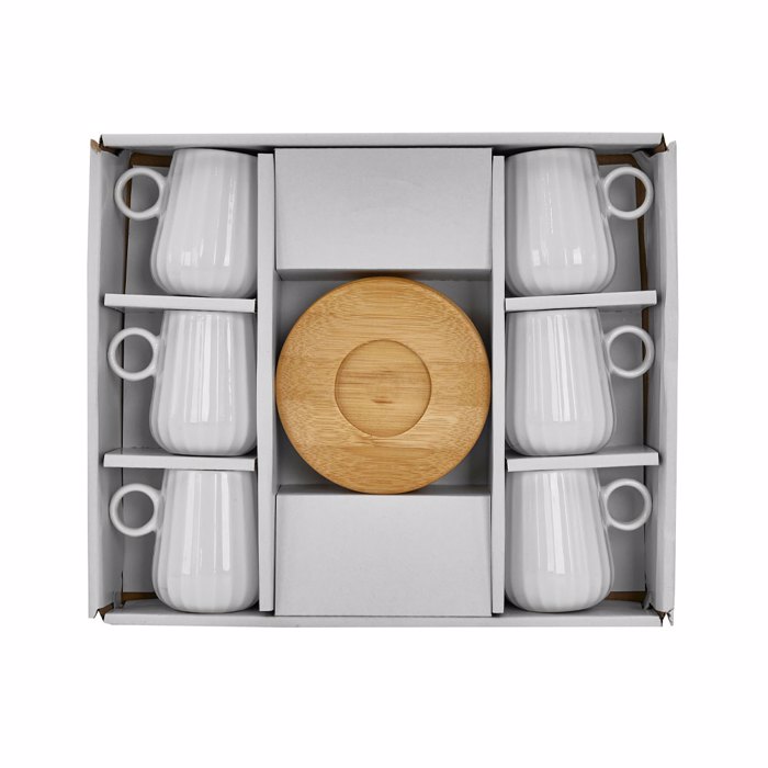Liberta-Maison Ripple Koupa Espresso Set 6TMX 26x23x6cm Porselani Lefko Fusiko Bamboo 030013