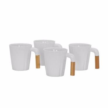 Liberta-Maison Nordic Κούπα Set 4ΤΜΧ 23x23x9cm Πορσελάνη Λευκό Φυσικό Bamboo 030014