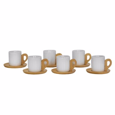 Liberta-Maison Nordic Κούπα Espresso Set 6τμχ 29x21x7cm Πορσελάνη Λευκό Φυσικό Bamboo 030016