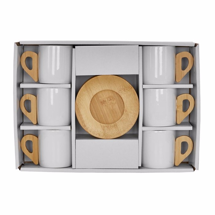 Liberta-Maison Nordic Koupa Espresso Set 6tmx 29x21x7cm Porselani Lefko Fusiko Bamboo 030016