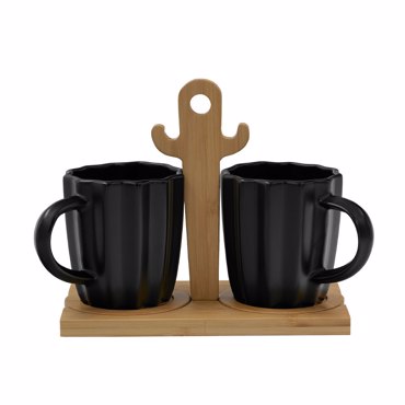 Liberta-Maison Cactus Κούπα Espresso 20x12x17cm Πορσελάνη Μαύρο Φυσικό Bamboo 030022