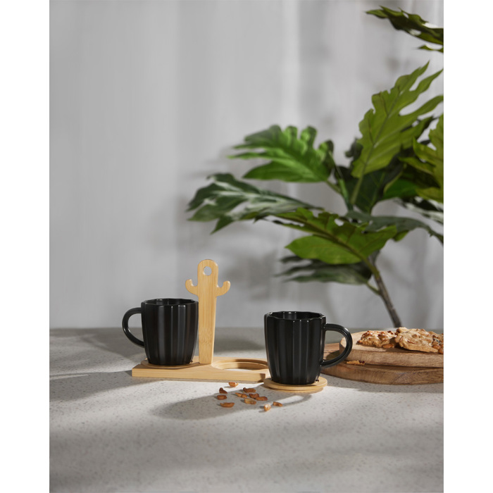 Liberta-Maison Cactus Koupa Espresso 20x12x17cm Porselani Mavro Fusiko Bamboo 030022