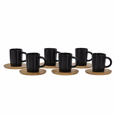Liberta-Maison Cactus Κούπα Espresso Set 6τμχ 32x28x7cm Πορσελάνη Μαύρο Φυσικό Bamboo 030023