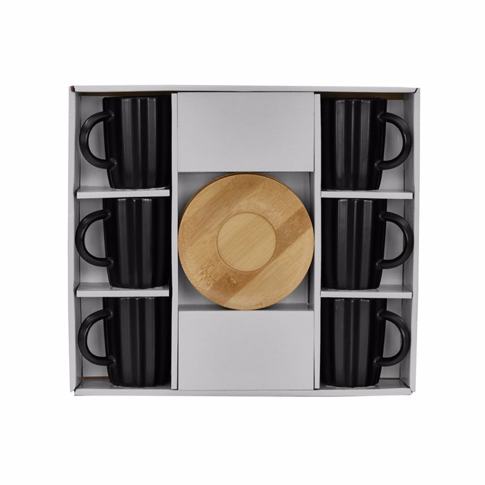 Liberta-Maison Cactus Koupa Espresso Set 6tmx 32x28x7cm Porselani Mavro Fusiko Bamboo 030023