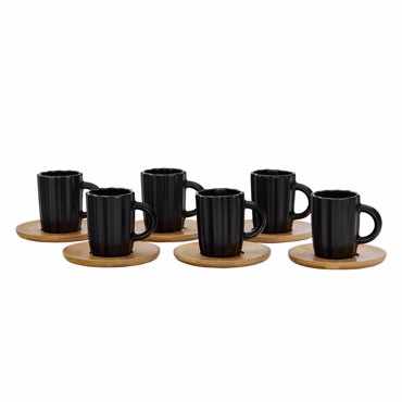 Liberta-Maison Cactus Κούπα Espresso Set 6ΤΜΧ 27x22x6cm Πορσελάνη Μαύρο Φυσικό Bamboo 030024