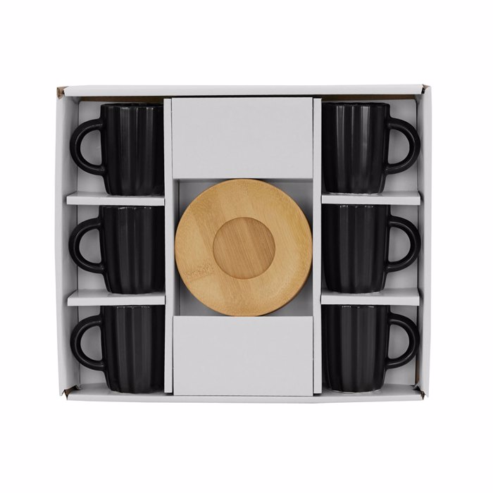 Liberta-Maison Cactus Koupa Espresso Set 6TMX 27x22x6cm Porselani Mavro Fusiko Bamboo 030024