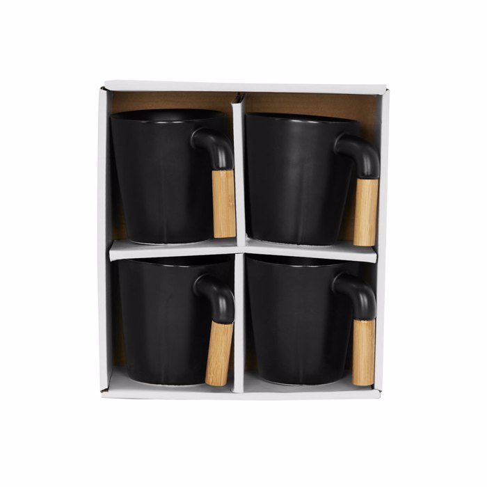 Liberta-Maison Nordic Koupa Set 4TMX 13x23x9cm Porselani Mavro Fusiko Bamboo 030031